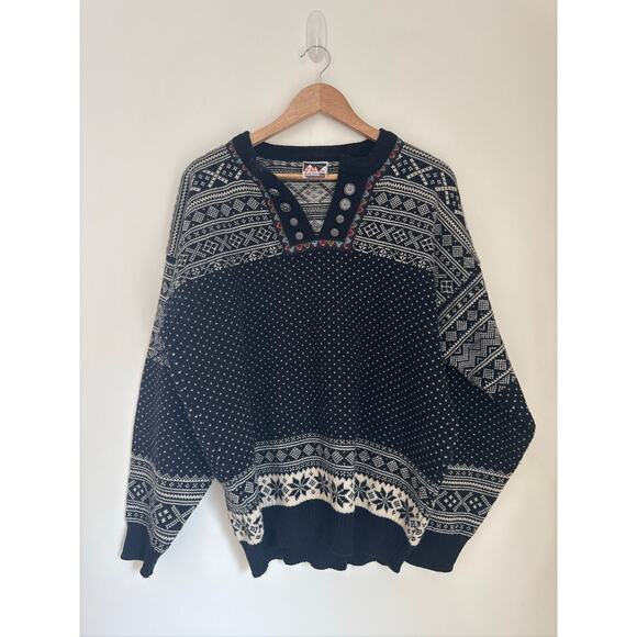 Dale of Norway Vintage Fair Isle Wool Classic Nordic V-Neck Sweater -Large - Picture 1 of 7